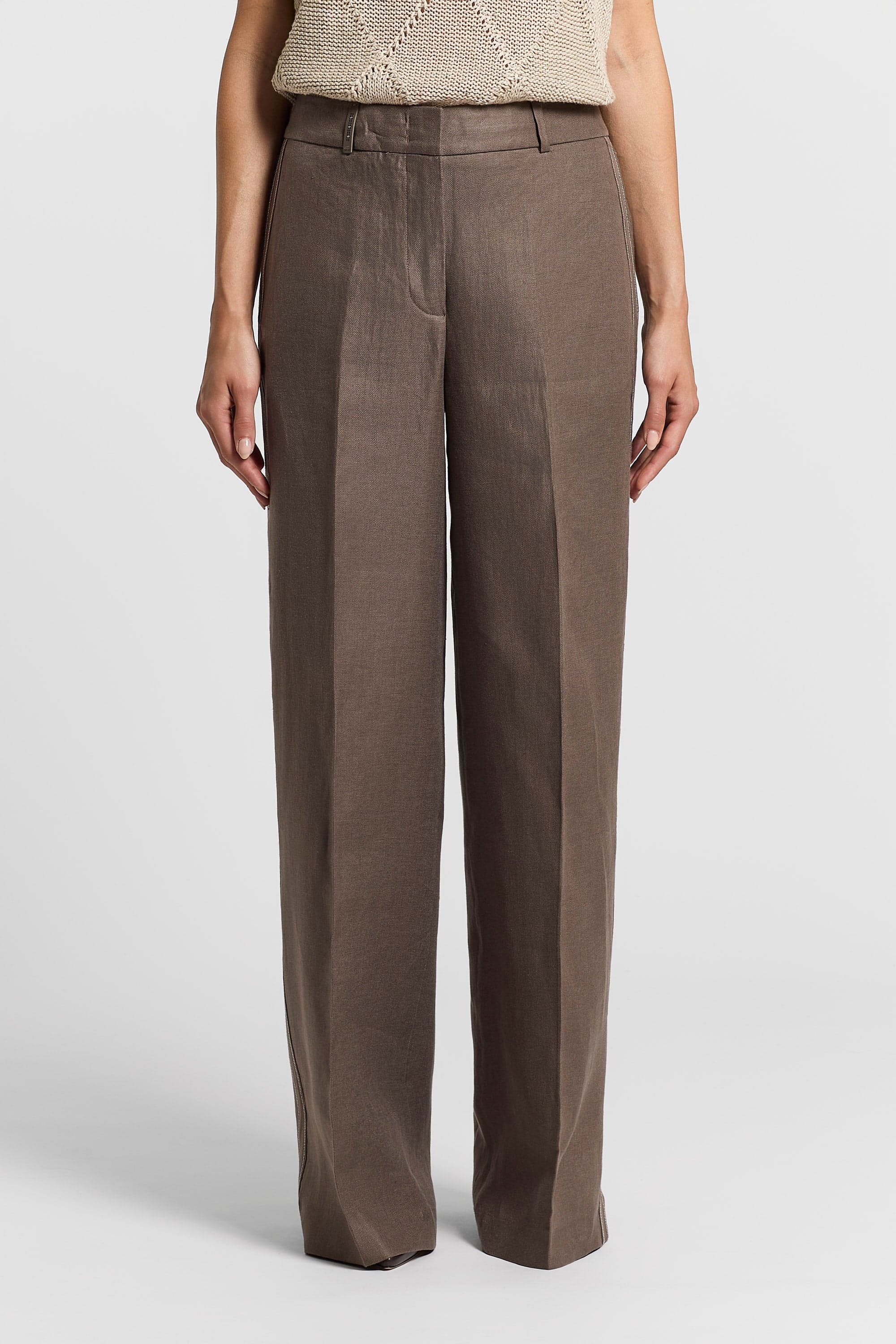 Woman pants Pure linen gabardine Brown bark