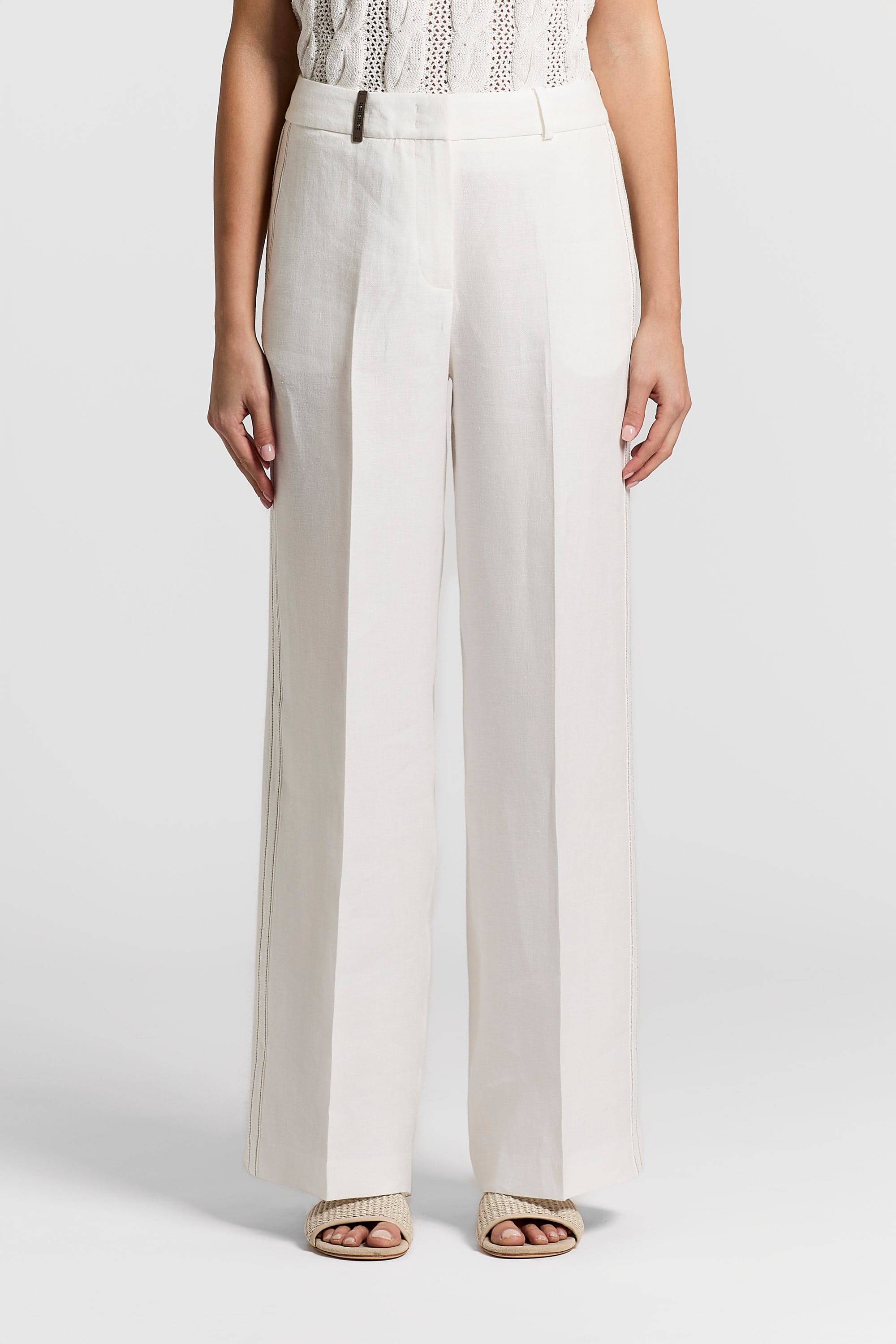 Woman pants Pure linen gabardine Solar white