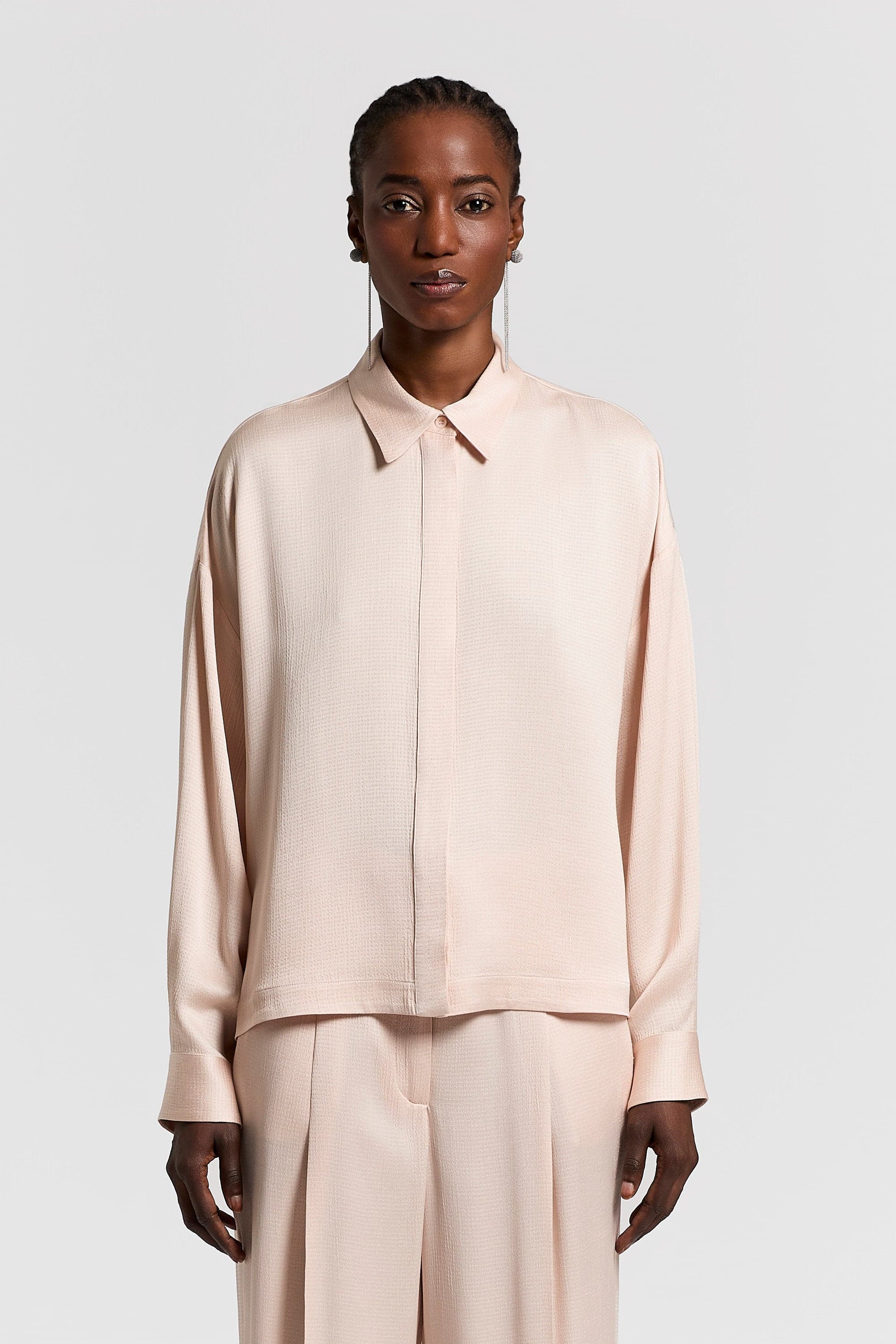 Woman shirt Flowy pounded viscose blend satin Brown bark