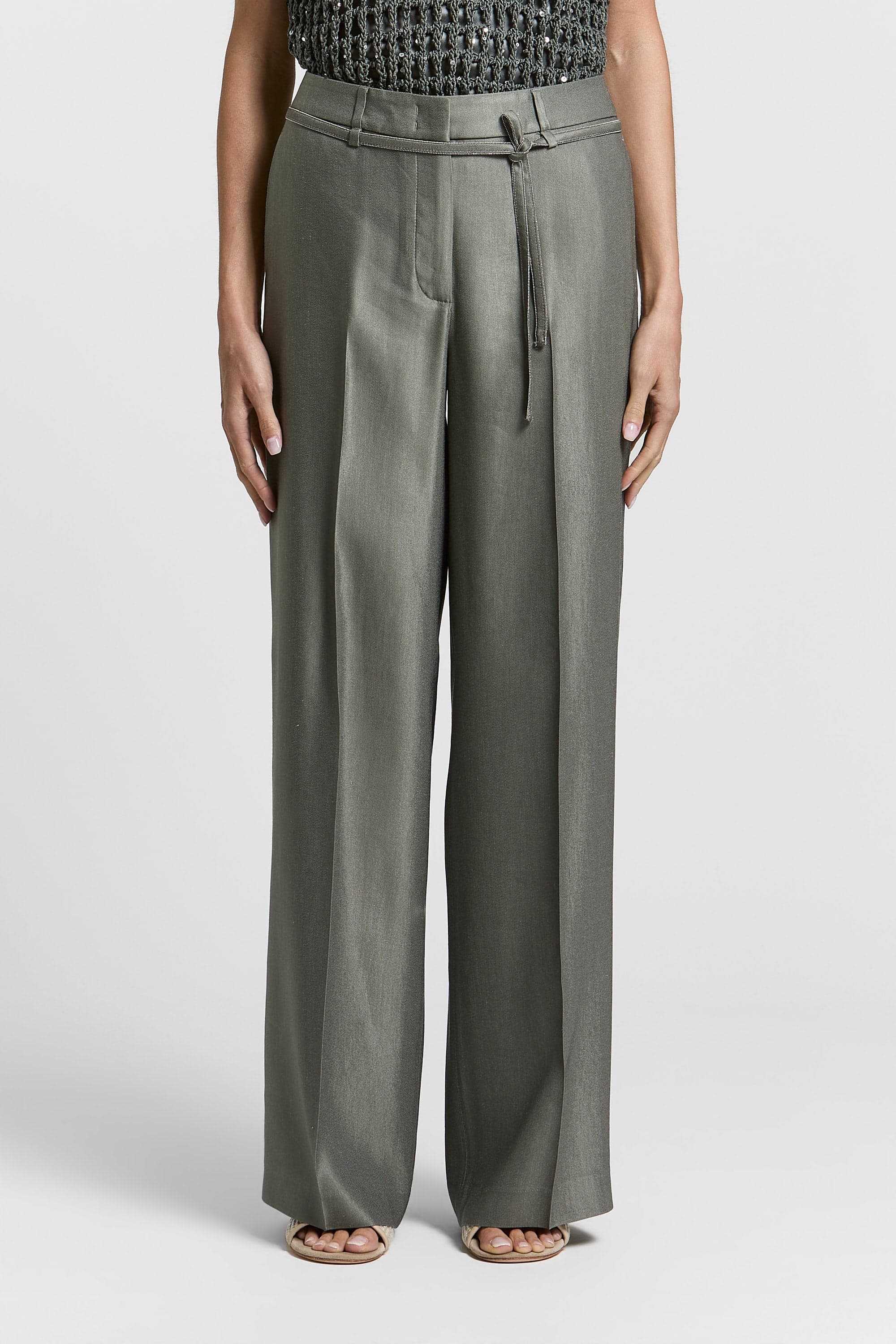 Woman pants Shiny linnen viscose gabardine Raffia beige