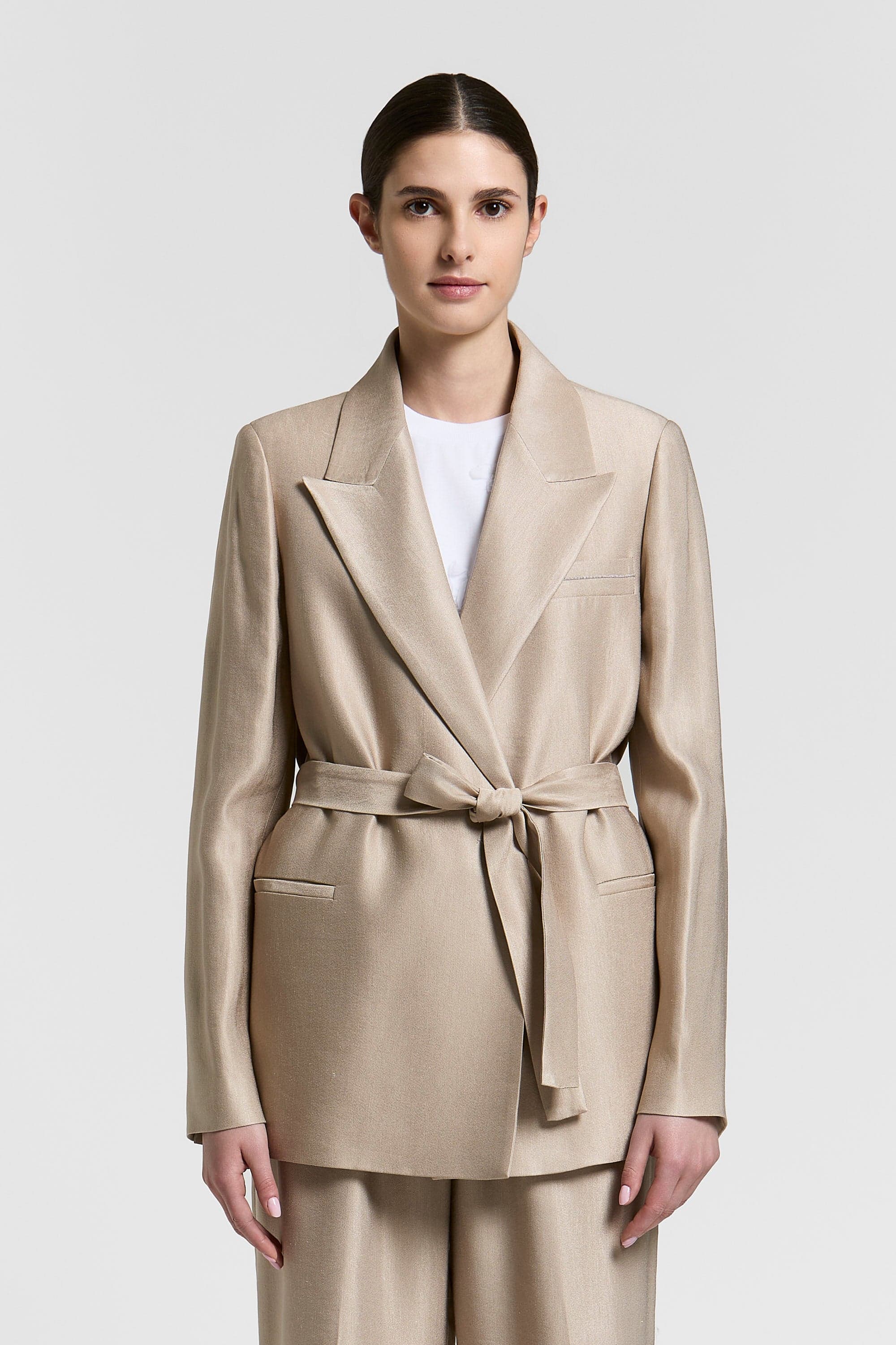Woman blazer Shiny linnen viscose gabardine Raffia beige