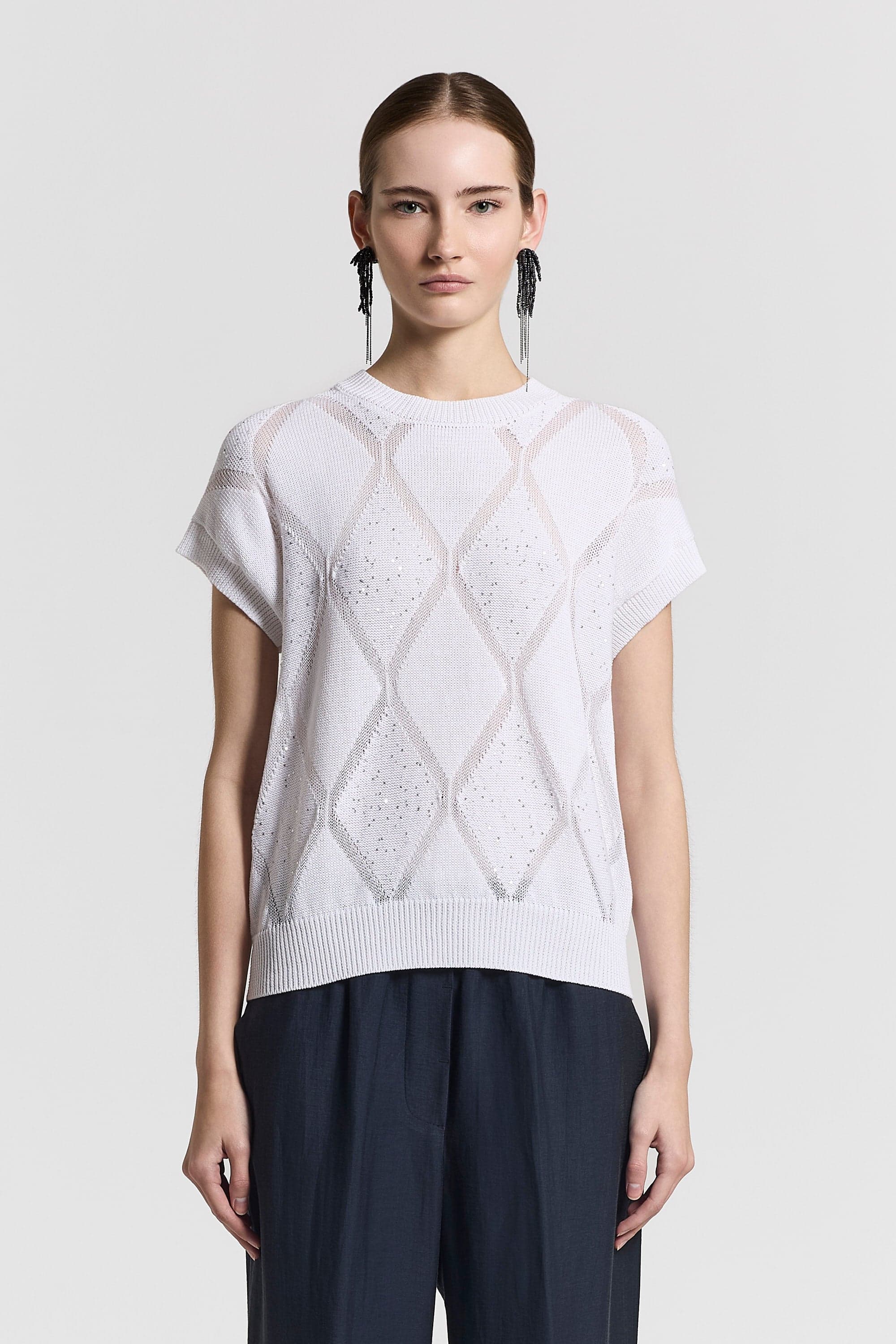 Tricot Sweater Pure cotton yarn Light white
