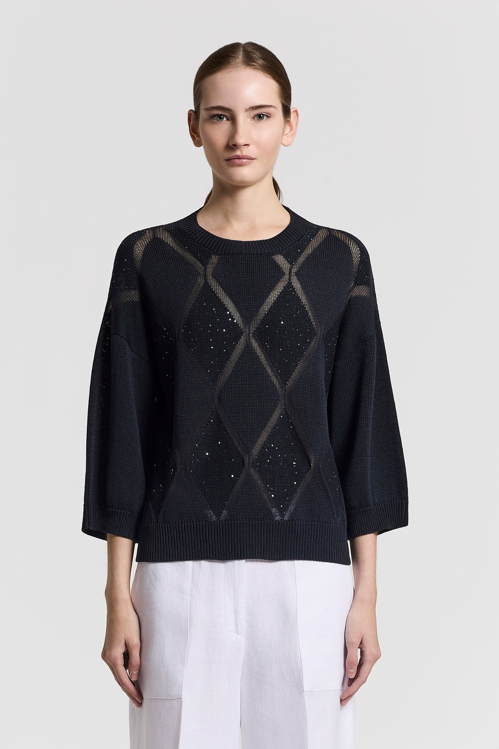 Tricot Sweater Pure cotton yarn Night blue