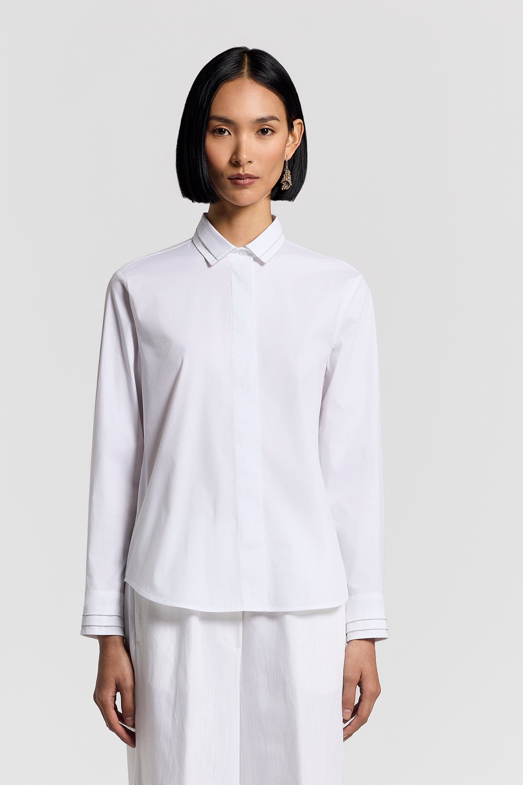 Woman shirt Stretch solid color cotton popeline Natural white