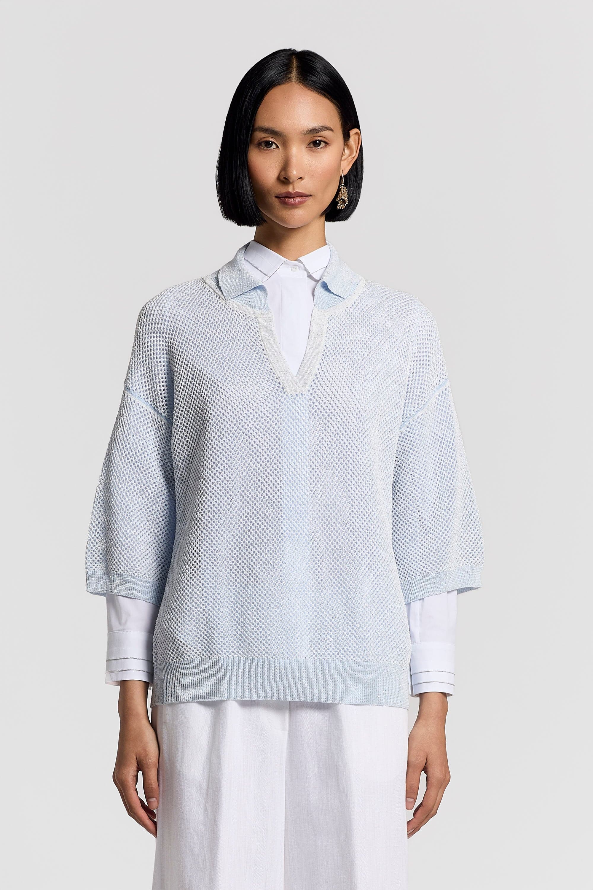 Knitted sweater Solid Egypt cotton yarn with sequins Cornflower blue