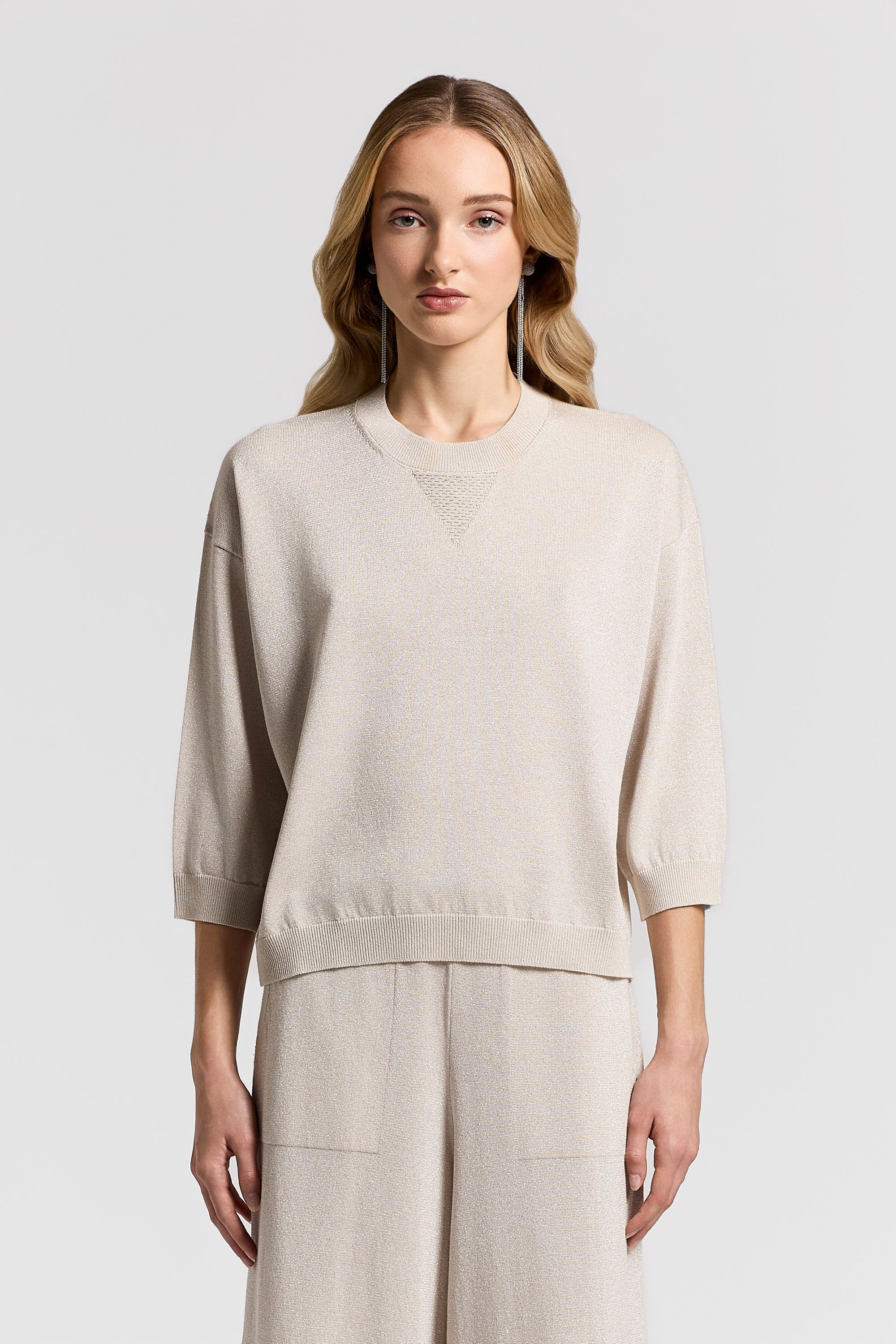 Knitted sweater Vanisè pure cotton crepe yarn with lurex and Sepia