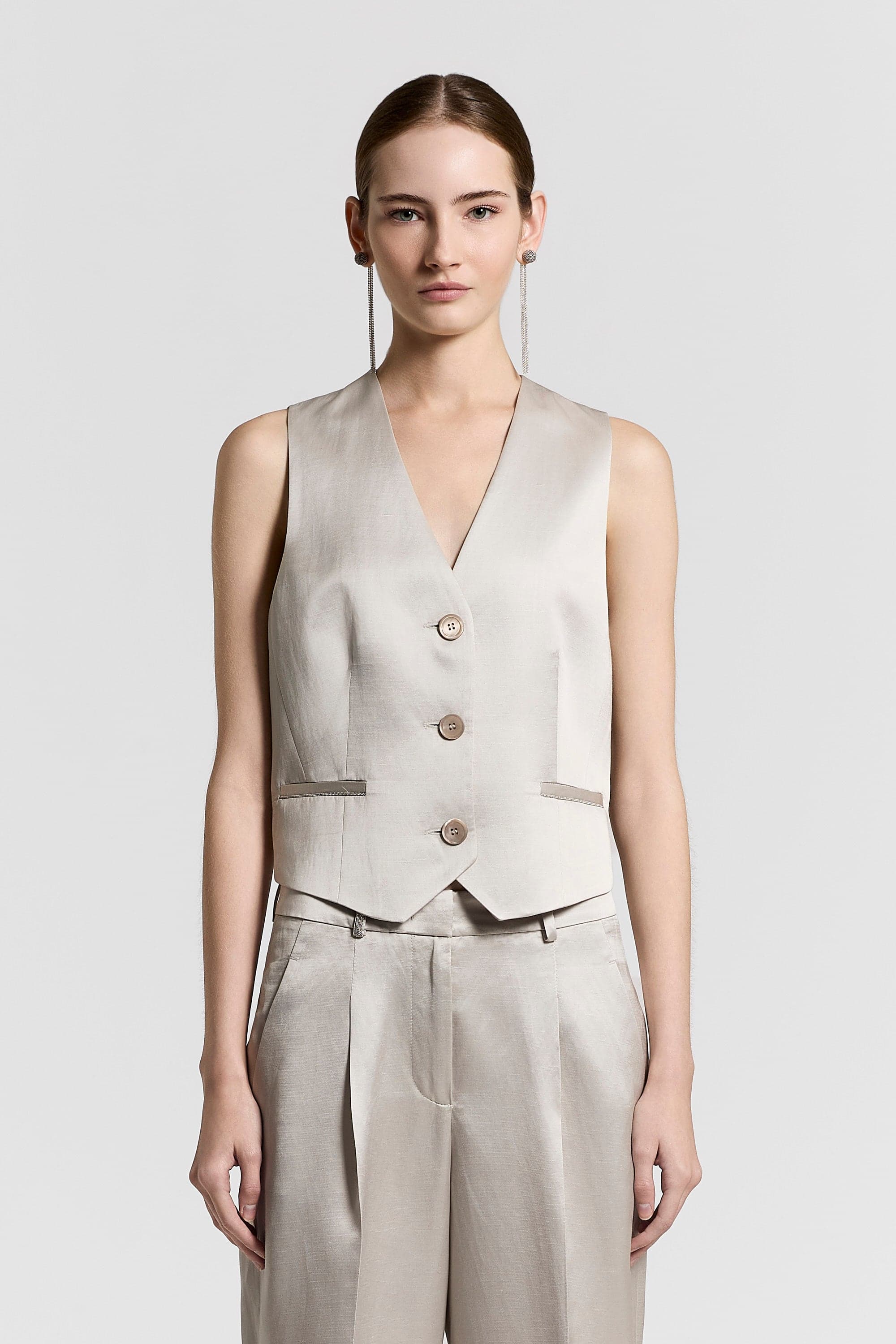Waistcoat Linen and viscose satin with lyocell organza Pearl Silver