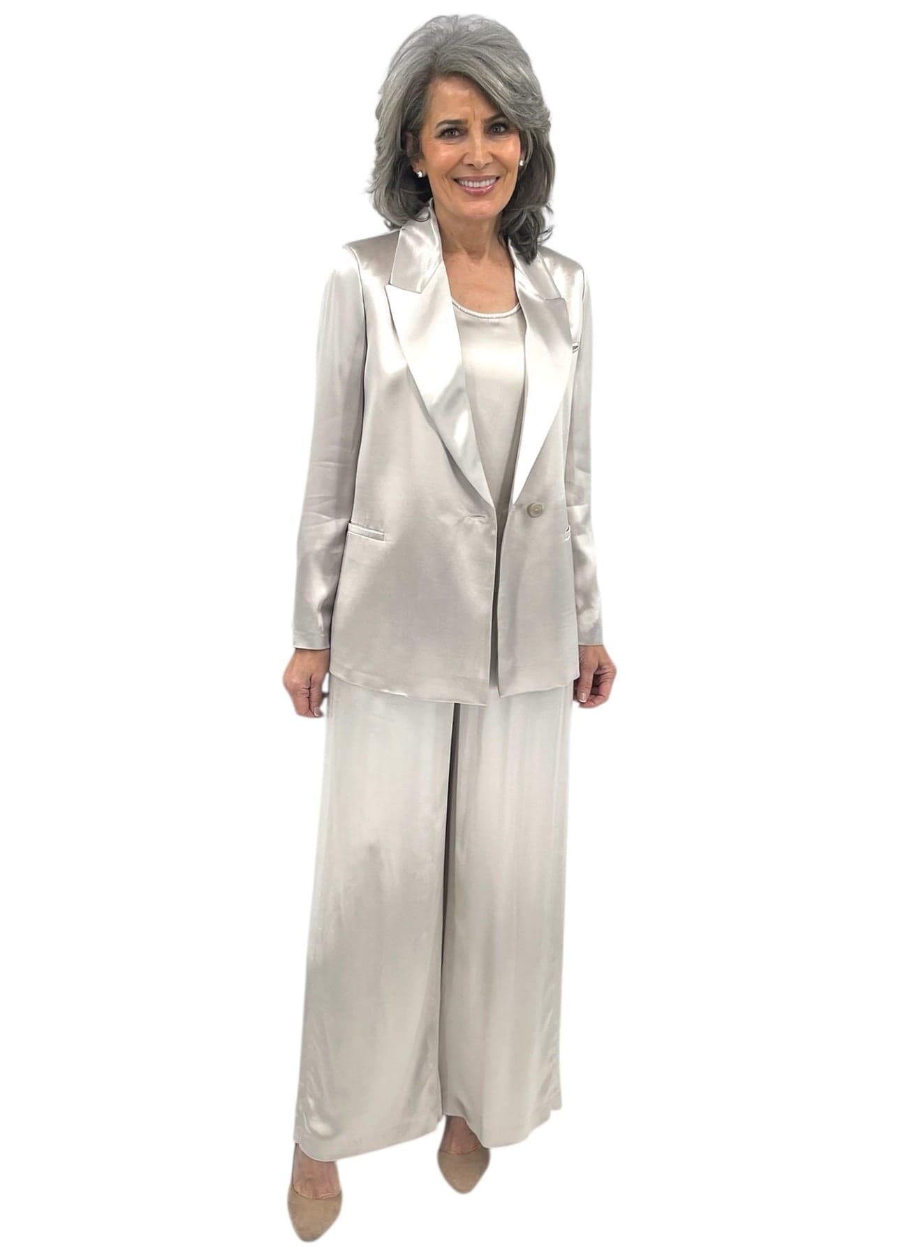 Woman blazer Shiny viscose satin Slate green